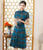 Short Sleeve Landscape Pattern Silk Traditional Cheongsam Knee Length Chinese Dress