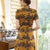 Short Sleeve Landscape Pattern Silk Traditional Cheongsam Knee Length Chinese Dress