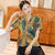 Short Sleeve V Neck Floral Silk Cheongsam Top Retro Chinese Blouse