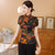 Blusa china retro de la parte superior del cheongsam de gasa regada floral con mangas 3/4