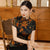 Cap Sleeve Mandarin Collar Floral Silk Cheongsam Top Retro Chinese Blouse