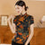 Cap Sleeve Mandarin Collar Floral Silk Cheongsam Top Retro Chinese Blouse