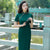 Short Sleeve Silk Traditional Cheongsam Chinese Dress with Lace Edge