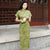 Short Sleeve Floral Silk Traditional Cheongsam Chinese Dress Evening Gown