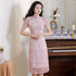 Short Sleeve Floral Lace Traditional Cheongsam Chinese Dress with Lace Edge