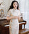 Short Sleeve Floral Tulle & Chiffon Traditional Cheongsam Tea Length Chinese Dress