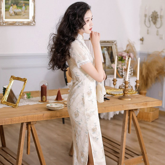 chinese chiffon dress Chinese Modern Dress Light Blue Elegant Women's Chiffon Dress