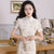 Short Sleeve Floral Tulle & Chiffon Traditional Cheongsam Chinese Dress with Lace Edge
