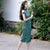 Key Hole Neck Off Shoulder Cheongsam Floral Chinese Dress Stretchy Evening Gown