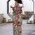 Key Hole Neck Off Shoulder Cheongsam Floral Chinese Dress Stretchy Evening Gown