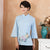 Camicia cinese cheongsam con stampa floreale con maniche alla coreana