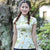 Camisa china estilo cheongsam floral de algodón exclusivo con mangas casquillo