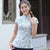 Camicia cinese con maniche ad aletta in cotone con motivo floreale cheongsam