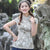 Chemise chinoise à mancherons en coton à motif floral et cheongsam