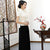Camisa china de manga corta con encaje floral tradicional cheongsam superior