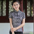 Camicia cinese a maniche corte in pizzo floreale tradizionale con top in cheongsam