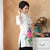 Blusa china con top tradicional cheongsam con estampado de peonía y manga mandarina