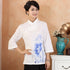 Camicia cinese tradizionale con stampa di loto con maniche alla coreana, top in cheongsam
