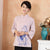 Camicia cinese tradizionale con stampa di loto con maniche alla coreana, top in cheongsam