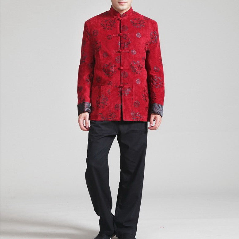 Auspicious Pattern Wool Corduroy Traditional Chinese Jacket