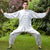 Costume de Kung-fu chinois en mélange de soie à motif de bon augure