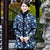 Long Sleeve Chinese Style Floral Wadded Coat with Fur Edge