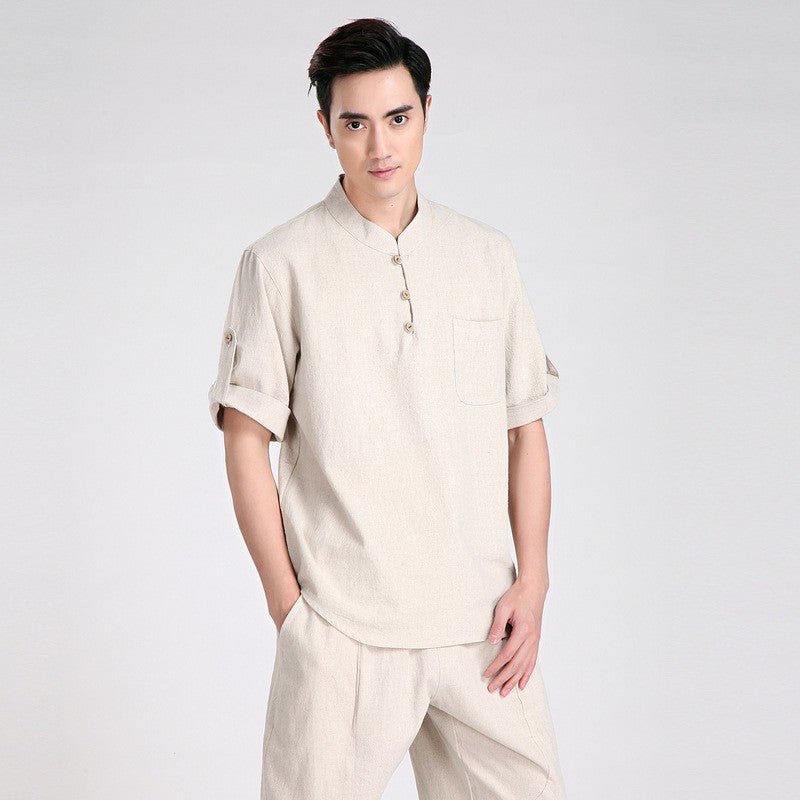 Short Sleeve Linen Traditional Chinese Kung Fu Shirt Tai Chi Top ...