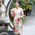 Langärmliges Cheongsam Qipao Kleid aus Baumwolle mit Blumenmuster