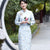Long Sleeve Floral Signature Cotton Cheongsam Qipao Dress