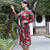 Abito cinese cheongsam floreale a maniche lunghe in cotone tradizionale firmato