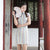 Vestido chino cheongsam a rayas hasta la rodilla con mangas casquillo de algodón exclusivo