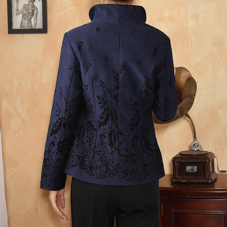 Floral Fancy Cotton Stand Collar Chinese Jacket Mother Coat