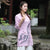 Camicia floreale in stile cinese con scollo a V e maniche alla coreana con bottoni a strappo