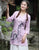 V Neck Mandarin Sleeve Chinese Style Floral Shirt with Strap Buttons
