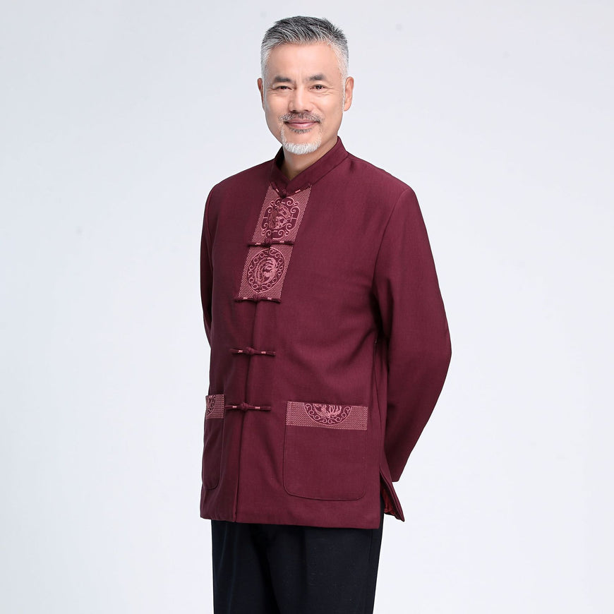 Auspicious Pattern Signature Cotton Traditional Chinese Jacket with Strap Buttons