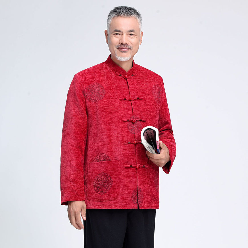 Auspicious Pattern Velvet Traditional Chinese Jacket with Strap Buttons