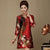 V Neck 3/4 Sleeve Floral Linen Chinese Style Mother Dress Plus Size