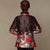 Abrigo acolchado de mujer de estilo chino con cuello de piel y puños de lino floral