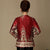 Cappotto da donna in lino floreale in stile cinese con scollo rotondo e maniche a 3/4