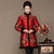 Abrigo acolchado de mujer de estilo chino con cuello de piel y puños de seda y lino floral
