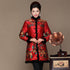 Cappotto imbottito da donna in stile cinese con collo e polsini in pelliccia floreale in seta e lino