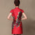 Knee Length Peony Pattern Silk & Linen Cheongsam Chinese Dress