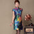 Knee Length Peony Pattern Silk & Linen Cheongsam Chinese Dress