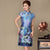 Knielanges chinesisches Cheongsam-Kleid aus Seide und Leinen mit Blumenmuster