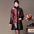 Cappotto imbottito da donna lungo in seta e lino floreale in stile cinese