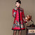 Abrigo largo acolchado de mujer estilo chino de seda y lino floral