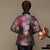 Cappotto imbottito da donna in stile cinese in seta e lino floreale con bottoni a strappo