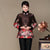 Abrigo acolchado de mujer estilo chino de seda y lino floral con botones de correa