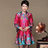 Abrigo de viento de mujer de estilo chino floral de seda y lino hasta la rodilla