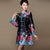 Abrigo de viento de mujer de estilo chino floral de seda y lino hasta la rodilla